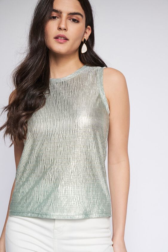 3 - Aqua Foil Print Straight Top, image 3