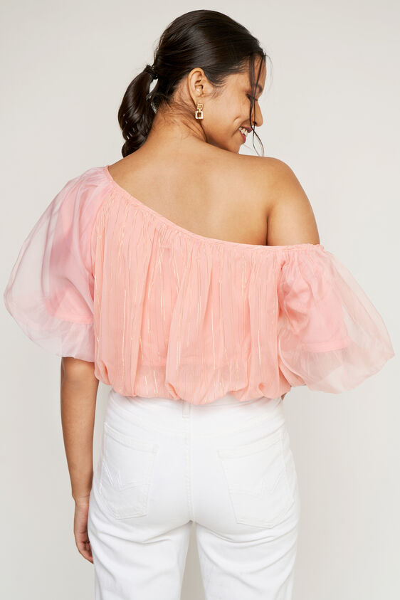 Peach Solid Flounce Top, Peach, image 2