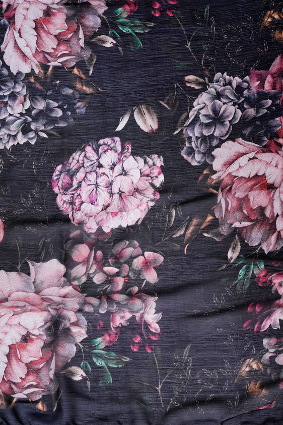 Black Chiffon Print Scarf, , image 2