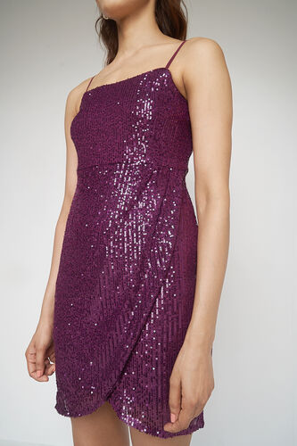 Purple Solid Asymmetric Dress, Purple, image 5