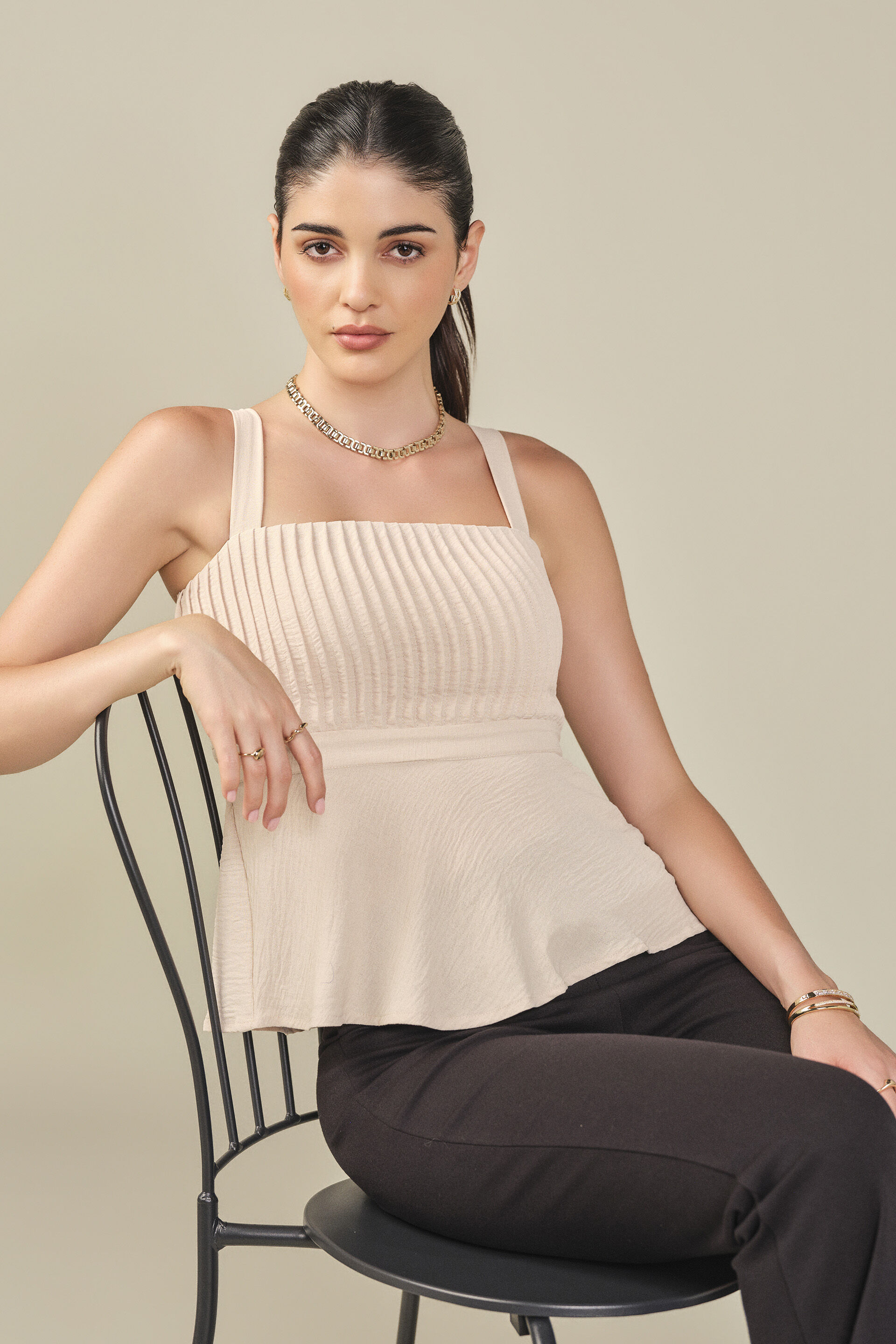 Solid Peplum Top in Beige, Beige, image 3