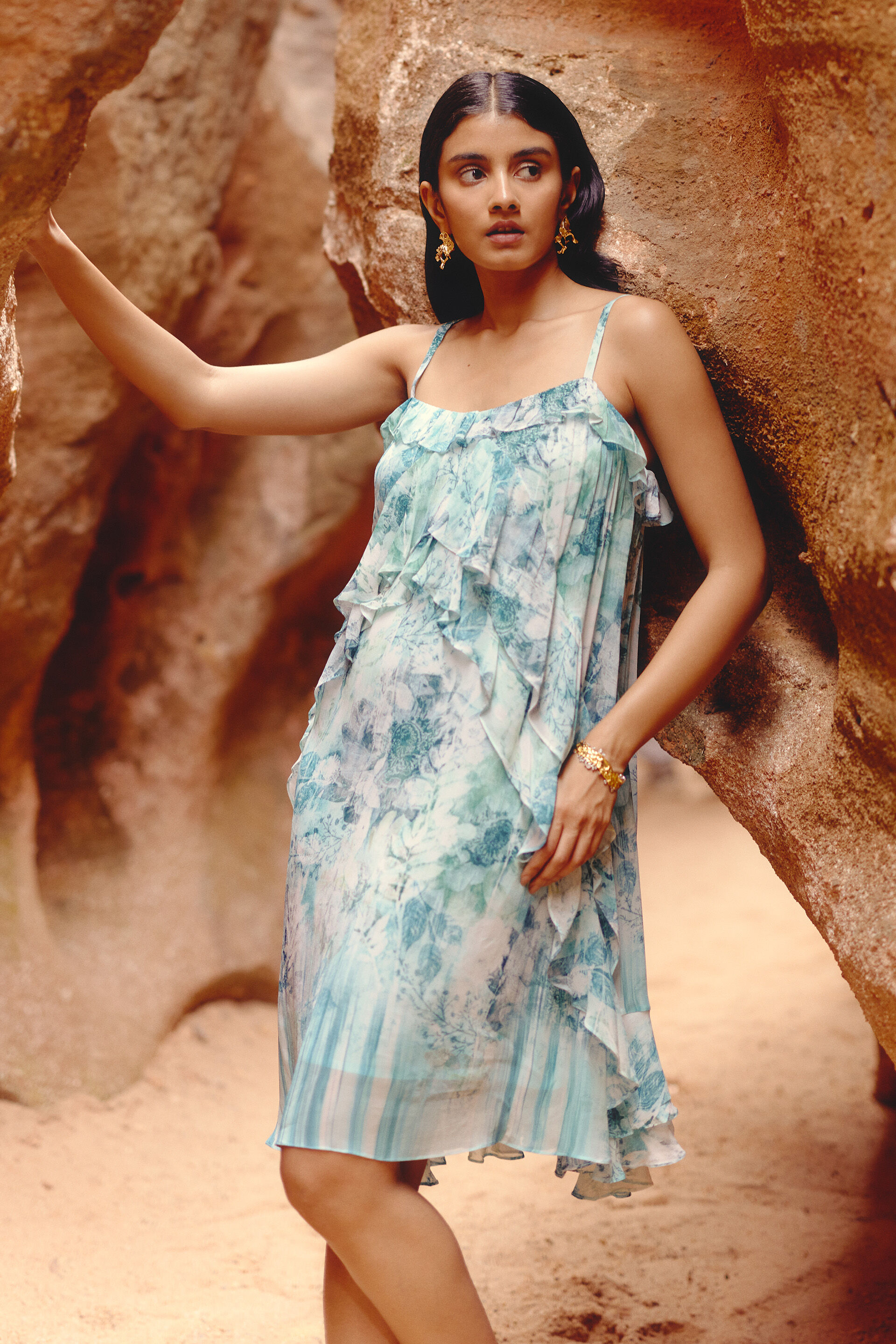 Lagon Ruffle Dress, Blue, image 2