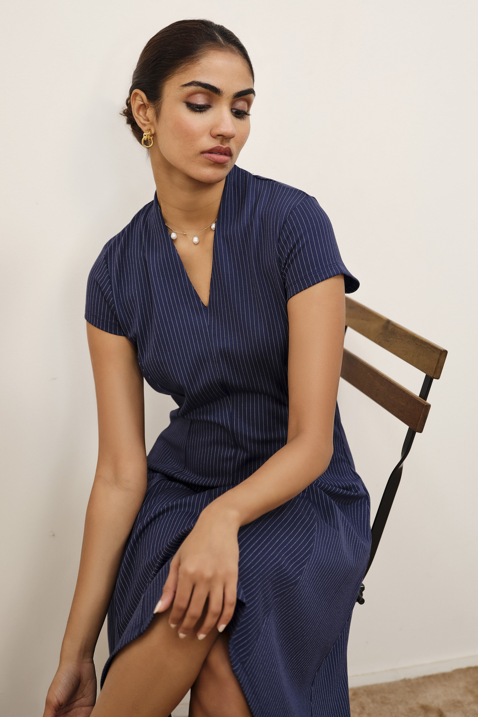 Aveline Pinstripe Dress, Navy Blue, image 4