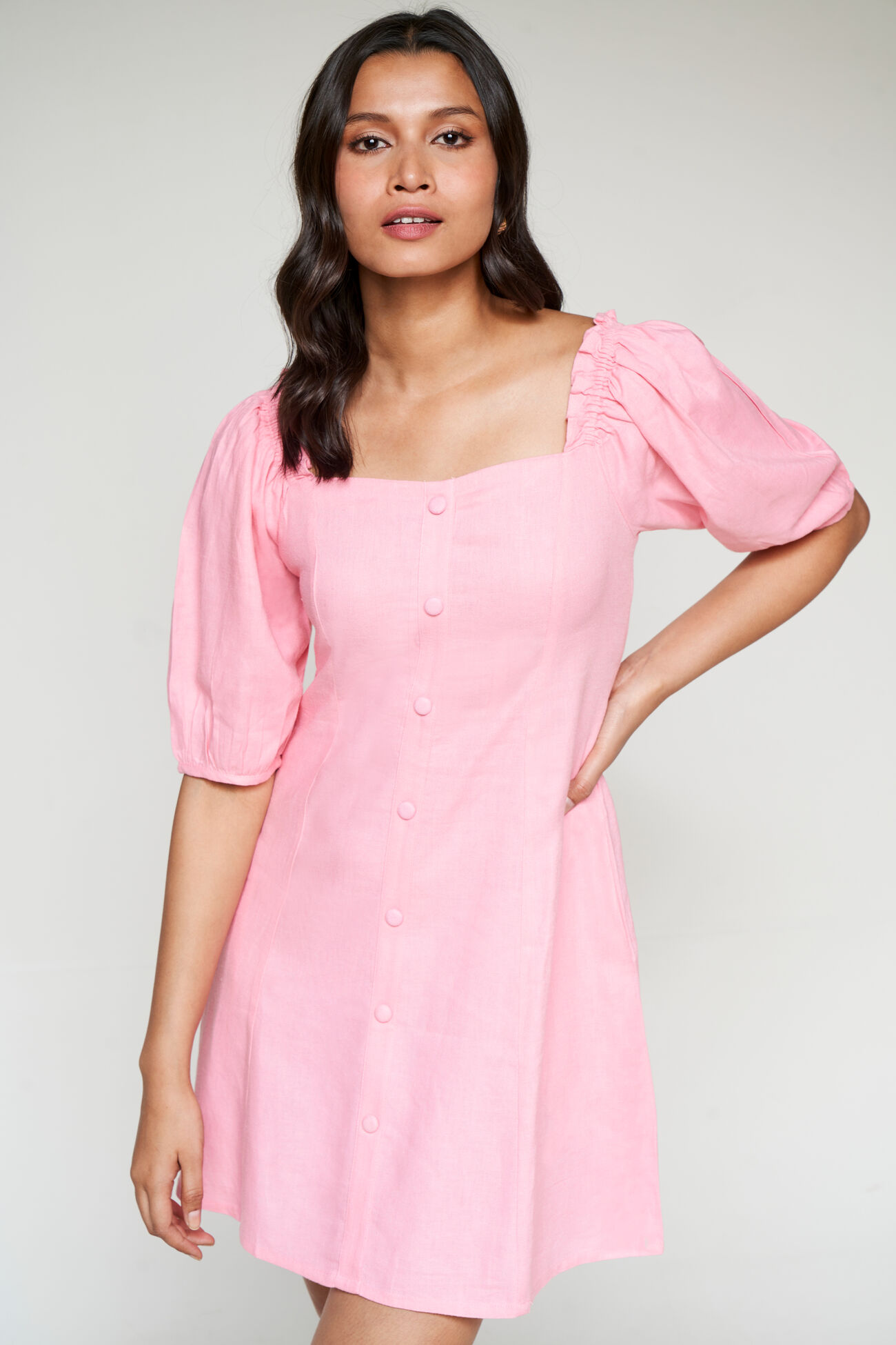 Pink Linen Shift Dress, Light Pink, image 1