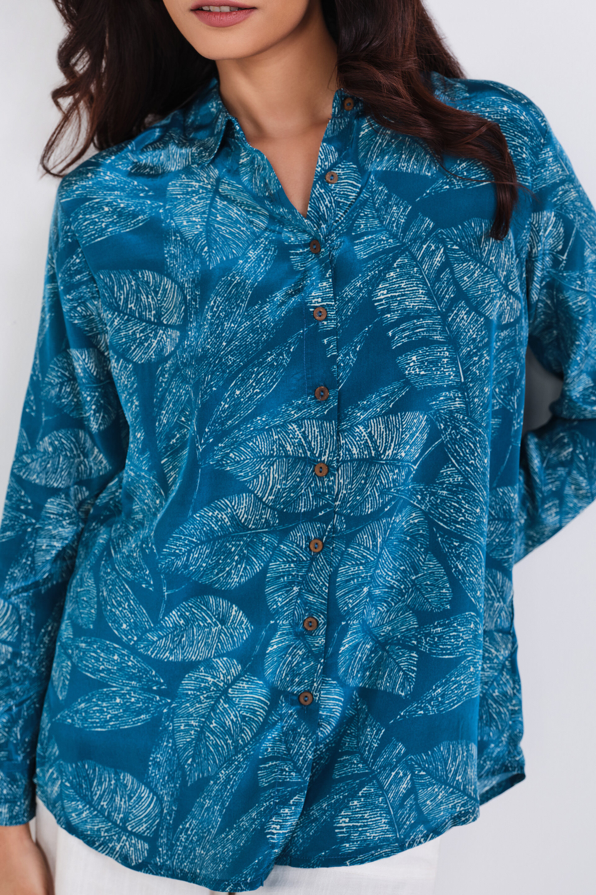 Blue Blooms Shirt, Blue, image 3