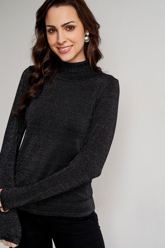 Black Solid Winter Top, Black, image 5
