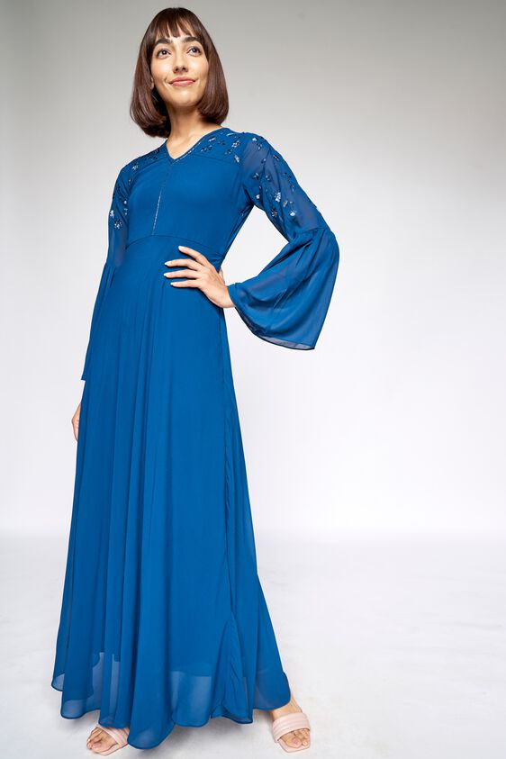 4 - Teal Solid Fit and Flare Gown, image 4