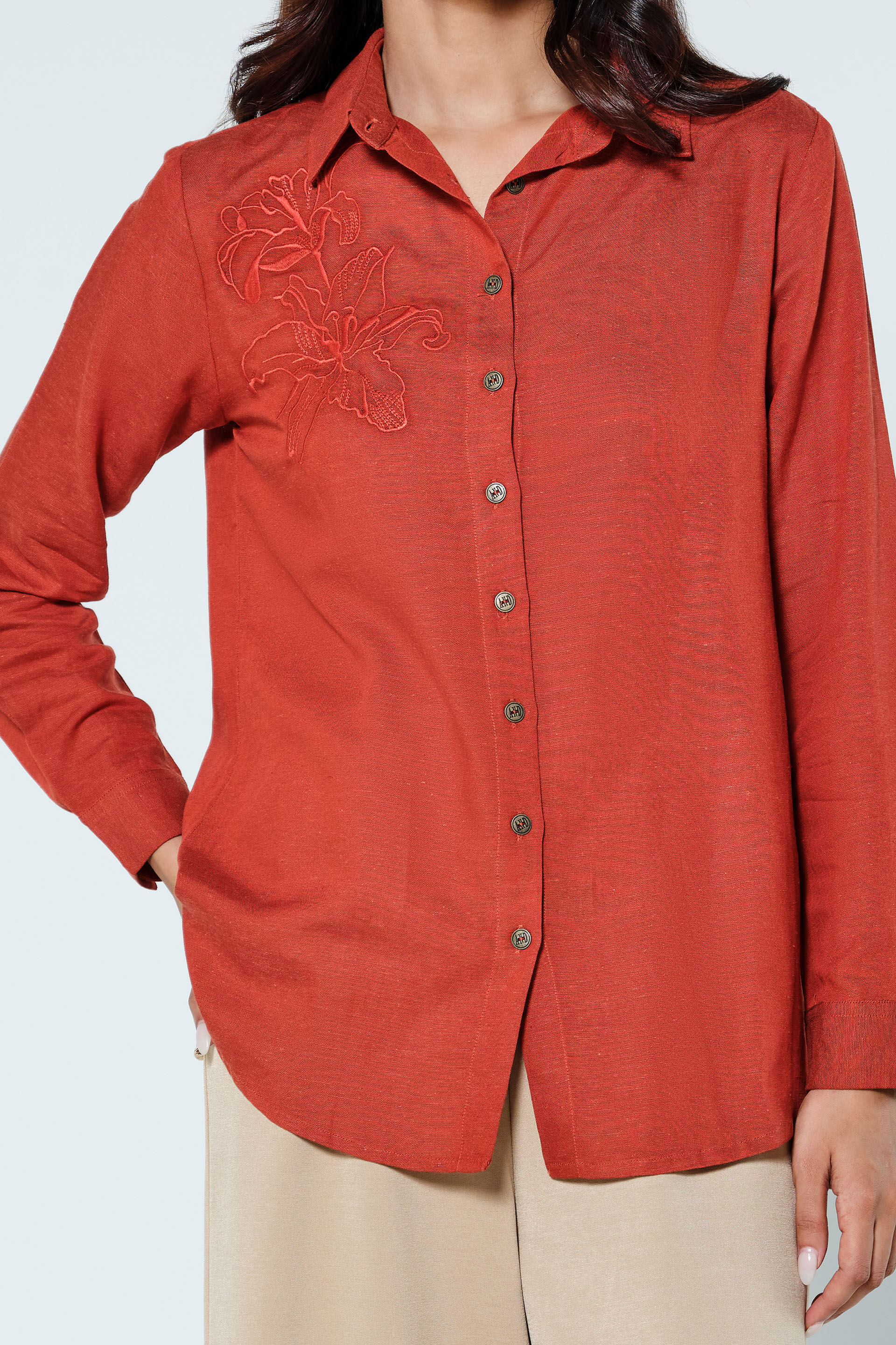 Aliviya Embroidered Rust Top, Rust, image 5