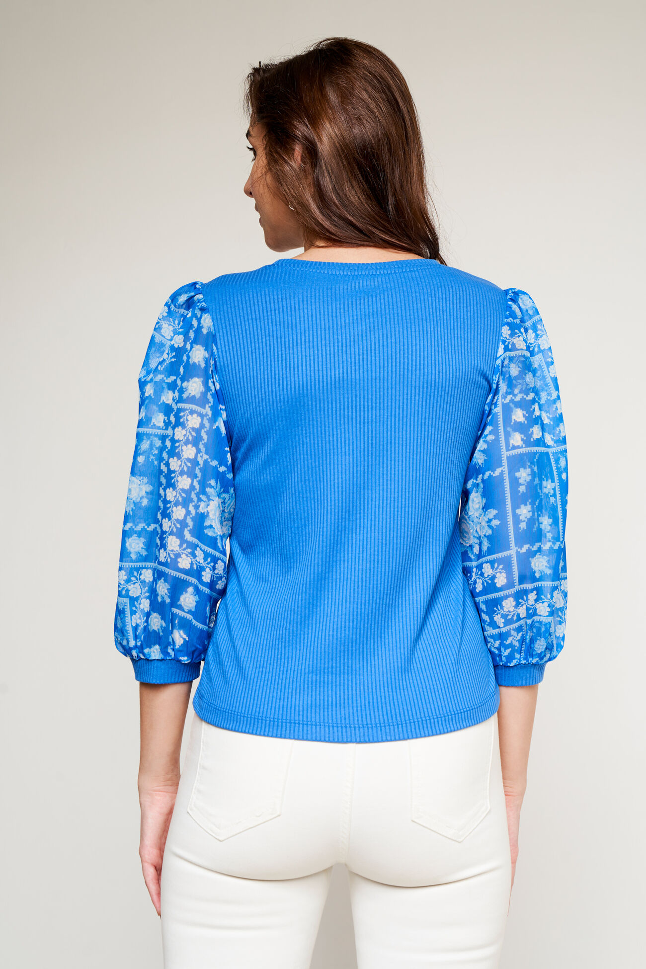 Blue Floral Knitted Top, Blue, image 4
