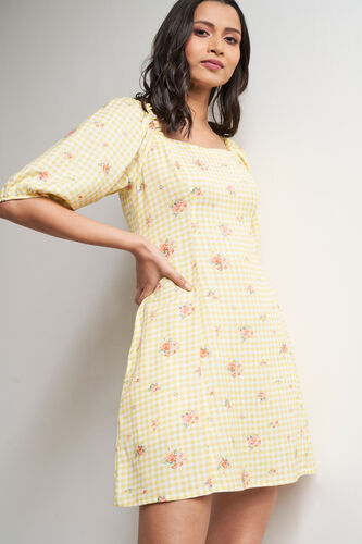 Yellow Floral Straight Dress, Yellow, image 2