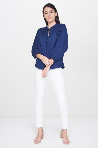 4 - Navy Tie-Ups Round Neck Straight Top, image 4