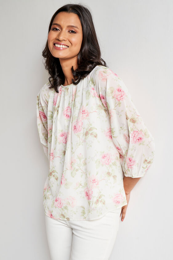 White Straight Floral Top, White, image 3