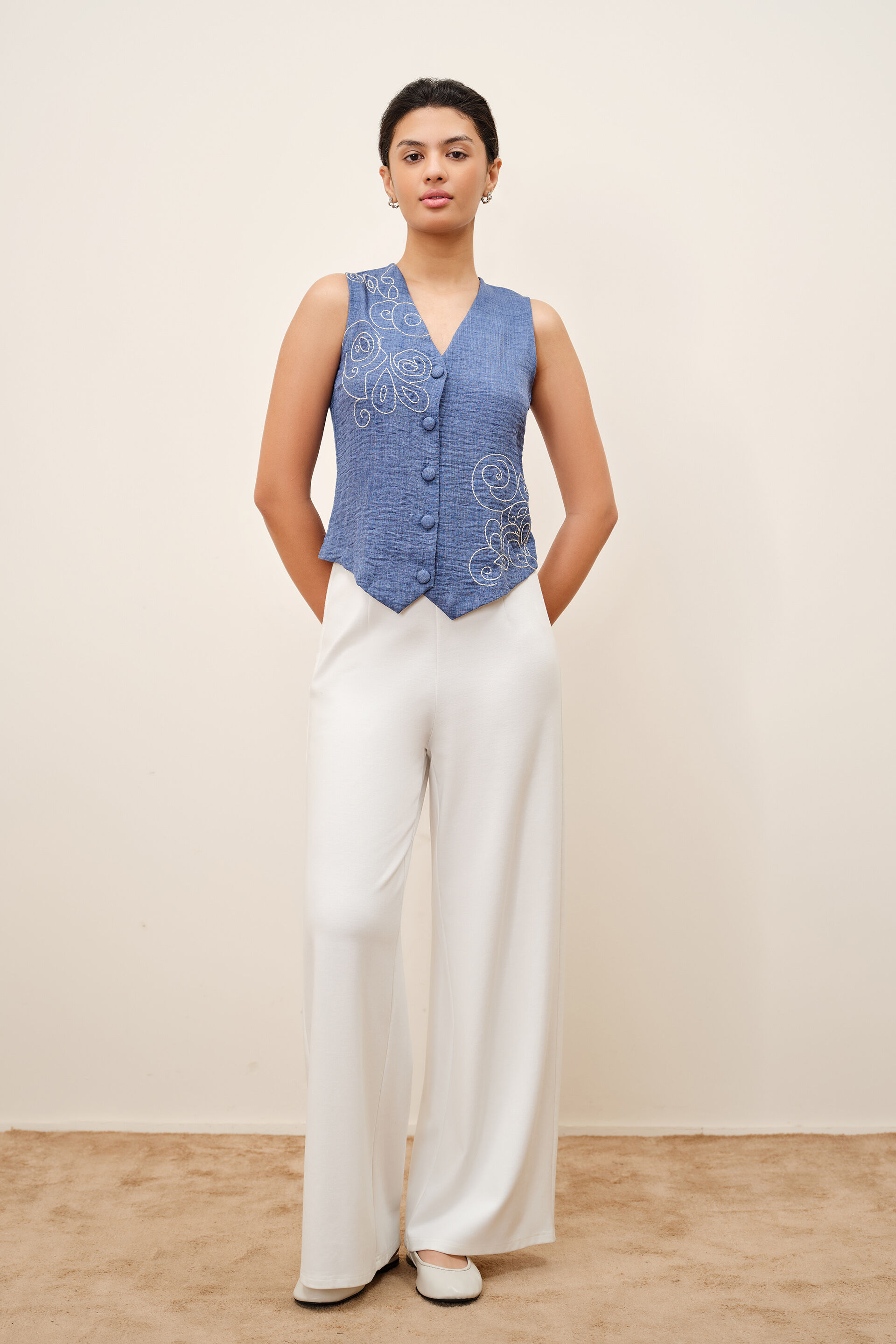 Denim Blue Waistcoat, Blue, image 2