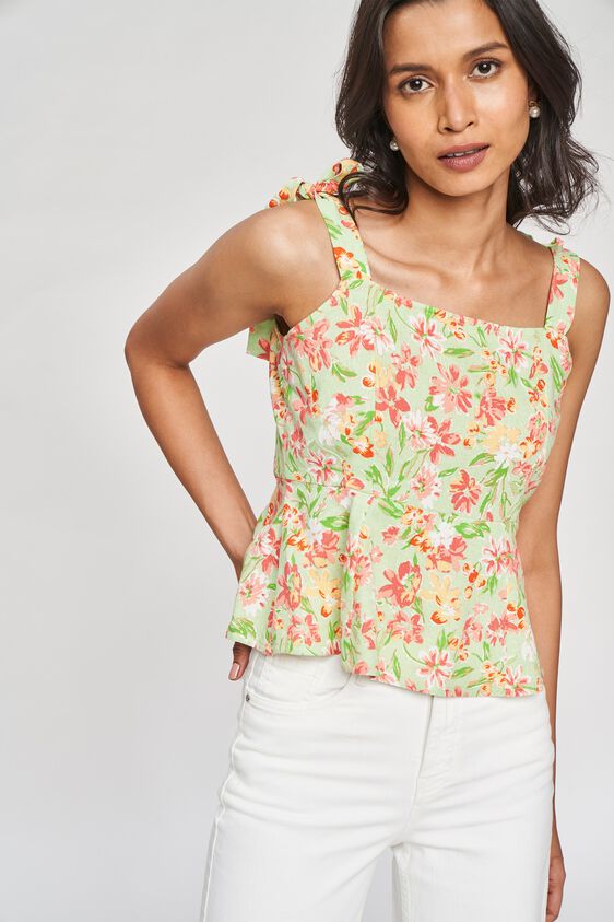 3 - Lime Floral Printed Peplum Top, image 3