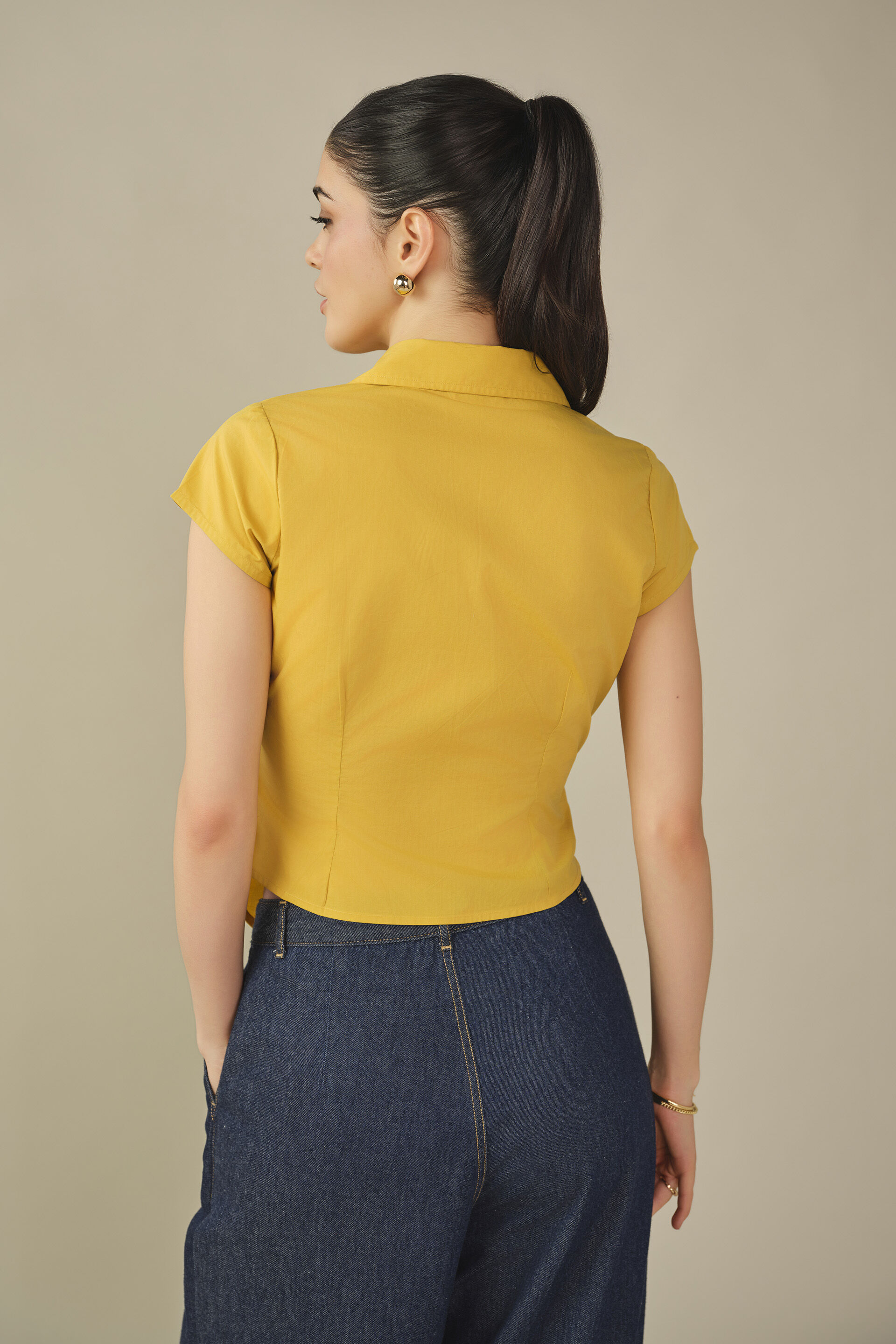 Wrap Cotton Top in Yellow, Mustard, image 6