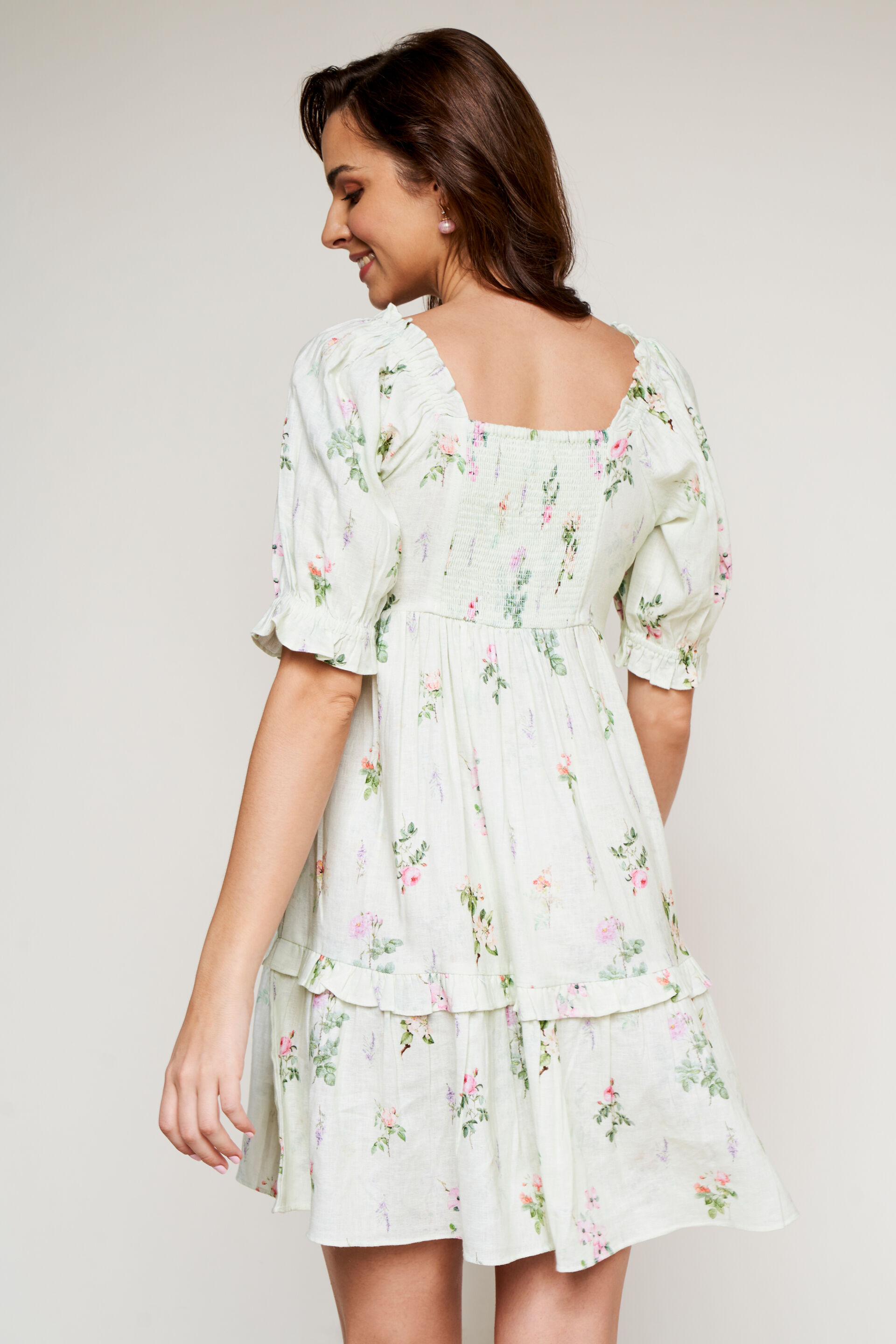 Mint Floral Flounce Dress, Mint, image 4