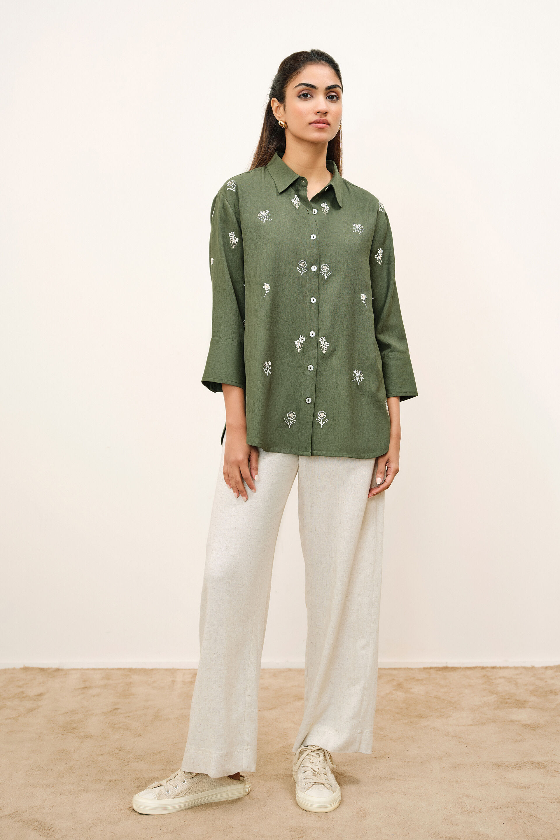 Agnes Olive Shirt, Olive, image 3
