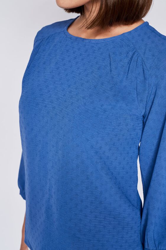 Blue Self Design Curved Top, Blue, image 3