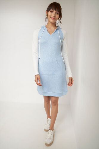 Blue and White Colour blocked Straight Dress, Blue, image 3