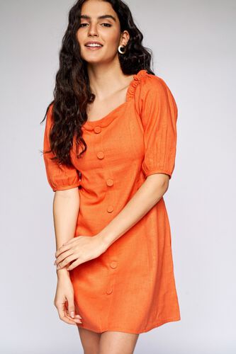 4 - Orange Solid A-Line Dress, image 4