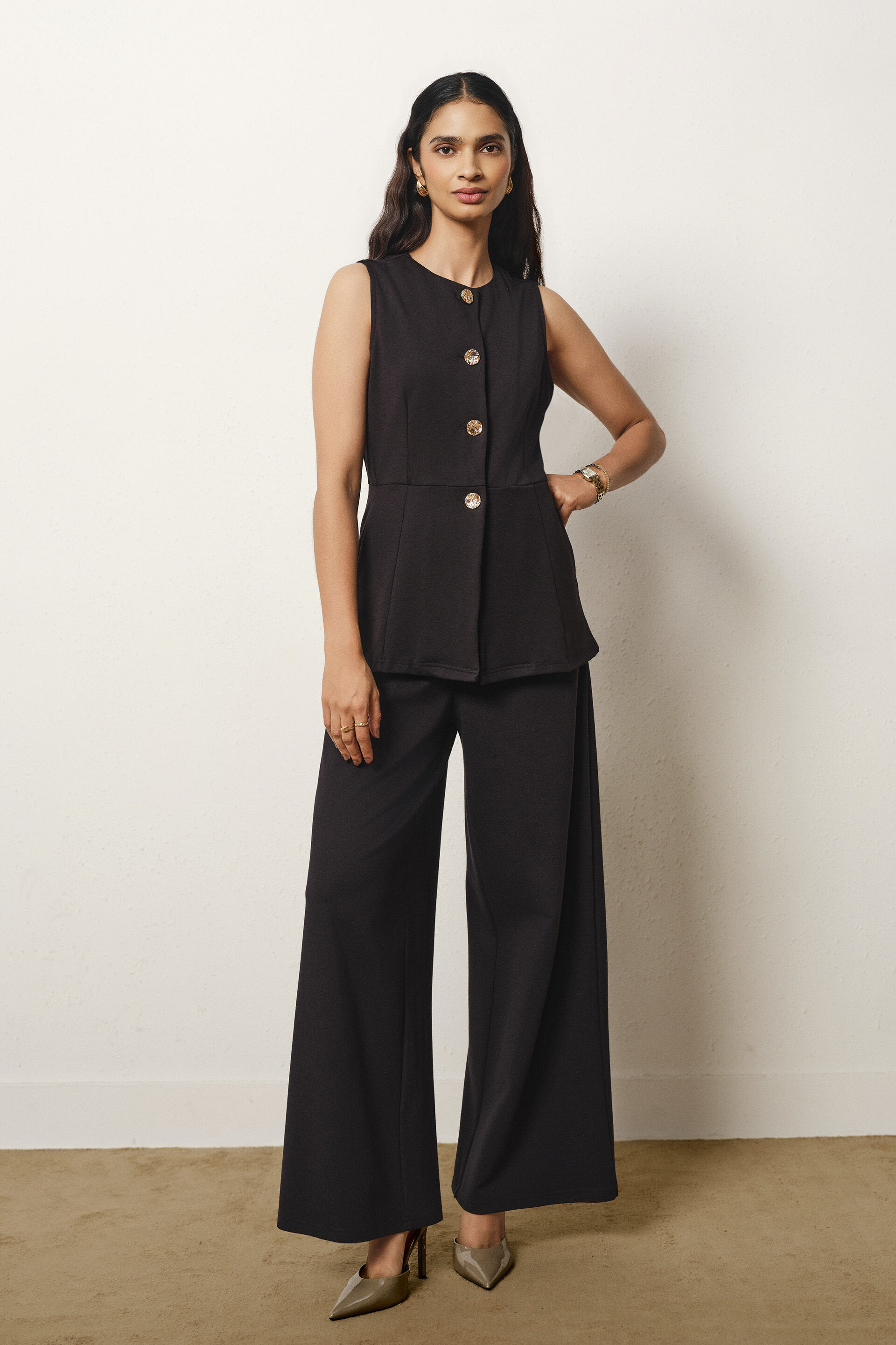 Peplum Waistcoat in Black, Black, image 3