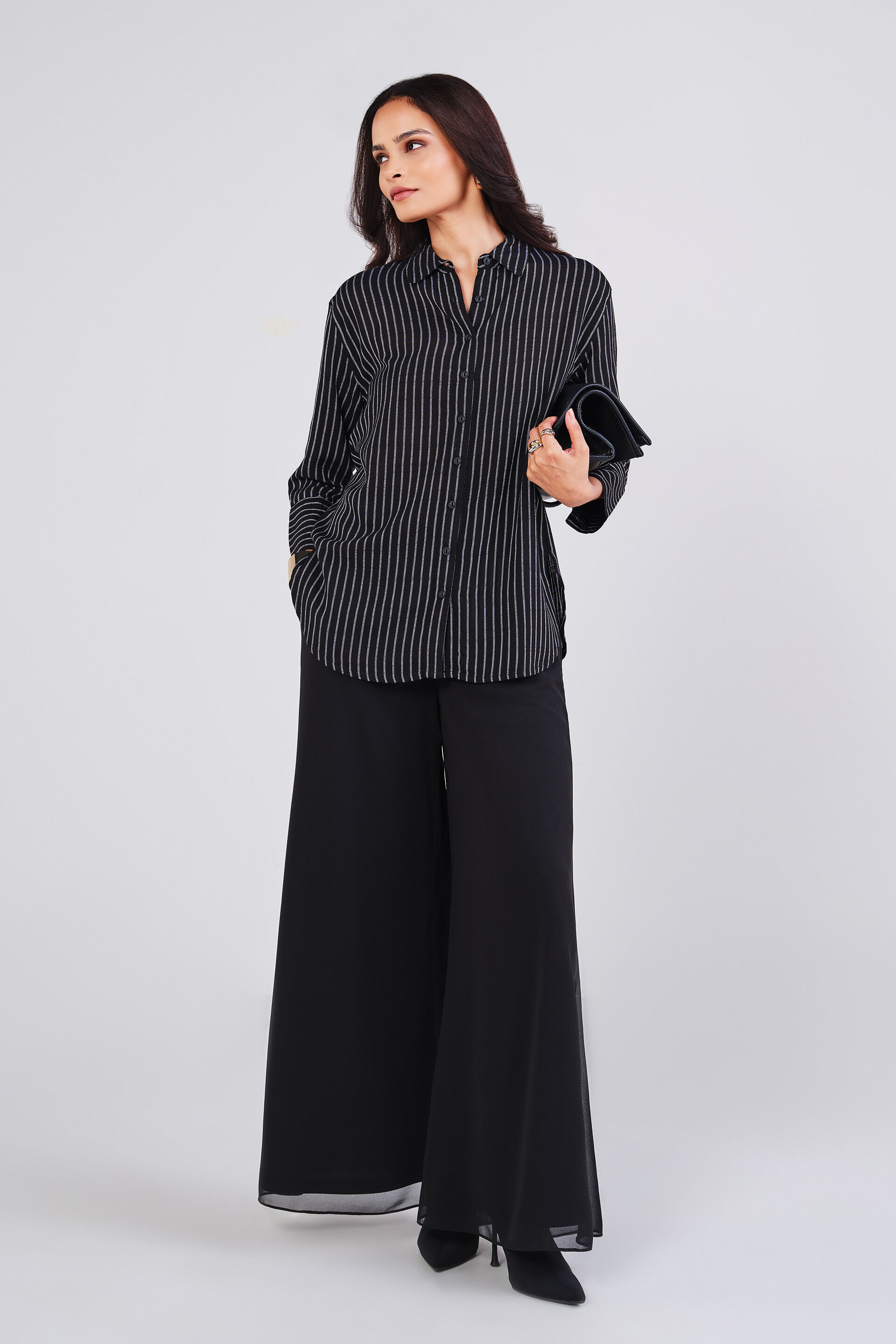 Elyse Black Striped Shirt, Black, image 2