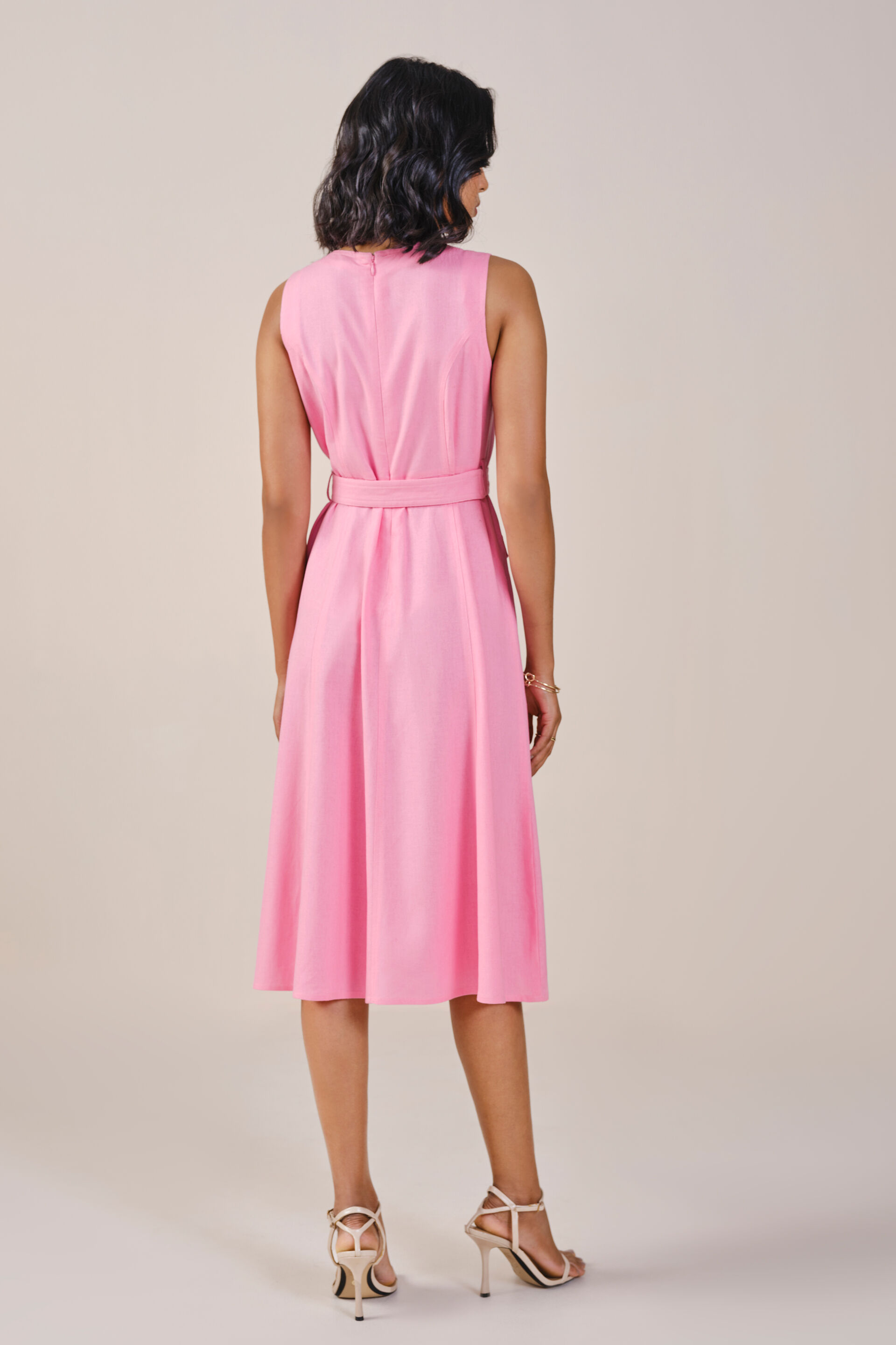 Peony Viscose Linen Blend Dress, Pink, image 5