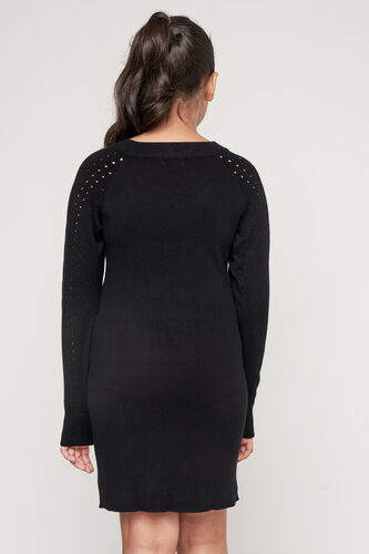 Black Solid A-Line Dress, Black, image 4