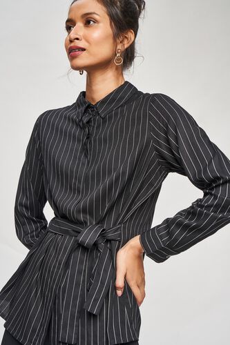 4 - Black and White Striped Tie-Up Top, image 4