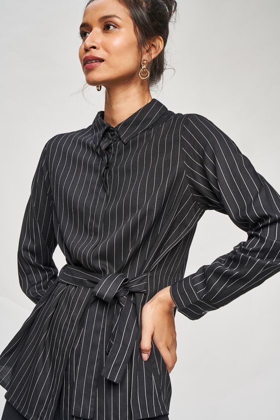 4 - Black and White Striped Tie-Up Top, image 4