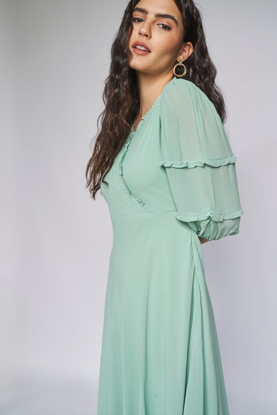 Buy Sage Green Solid Fit And Flare Dress Online at Best Price at