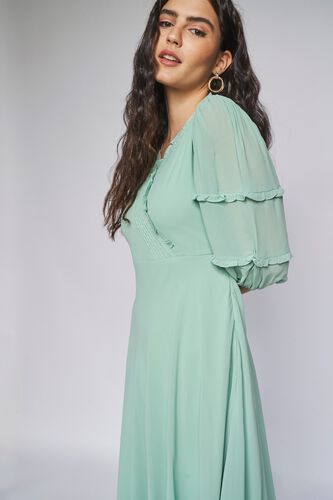 1 - Sage Green Solid Fit and Flare Dress, image 1