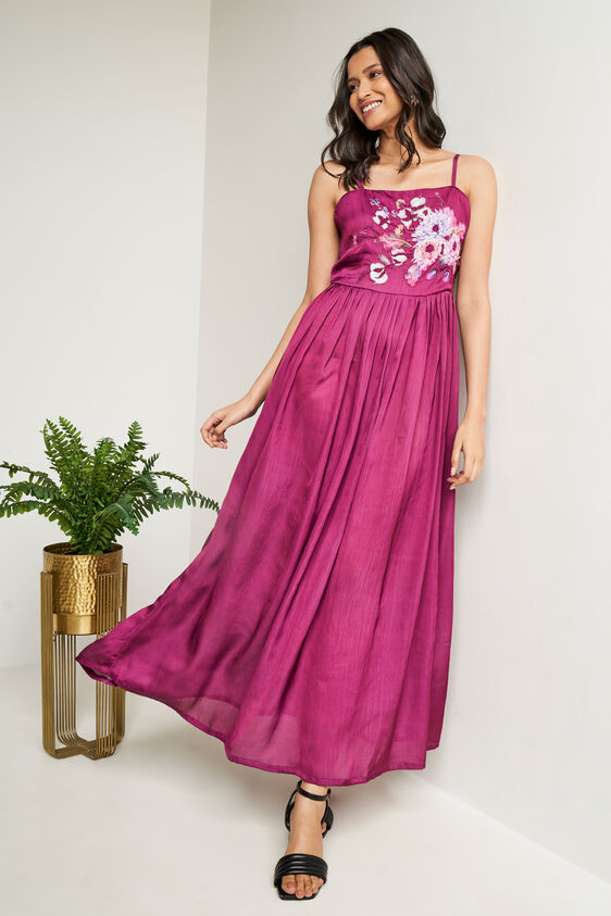 Wine Solid Flared Gown, Wine, image 1