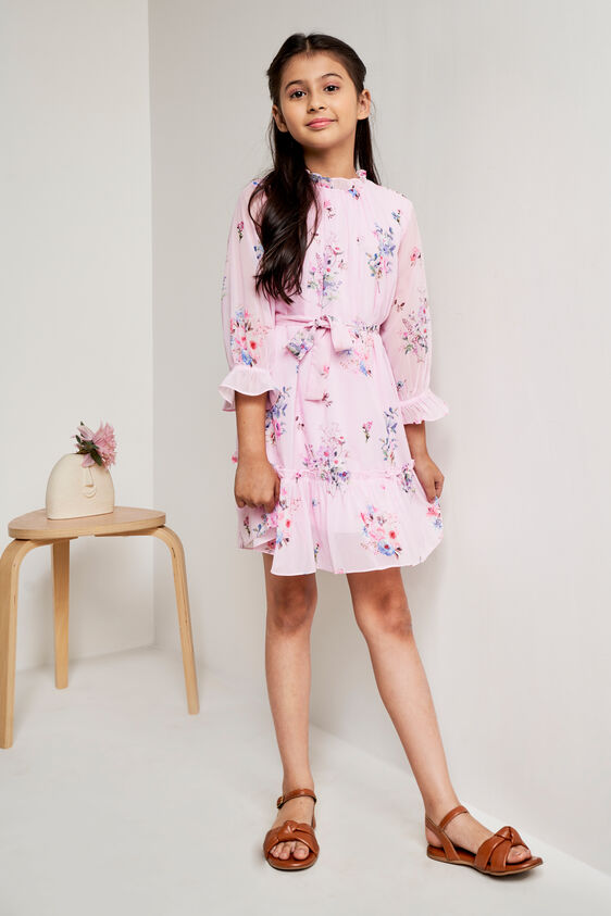 Pink Floral Flounce Dress, Pink, image 3