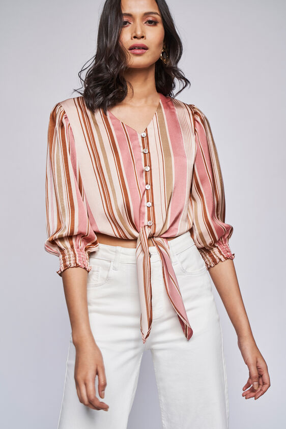 Cream Stripes Curved Top, Cream, image 3
