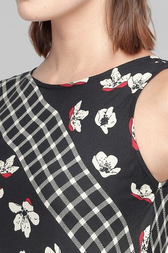 5 - Black Floral Round Neck Fit and Flare Sleeveless Gown, image 5