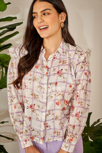 Cream and Red Floral Straight Top, Cream, image 1