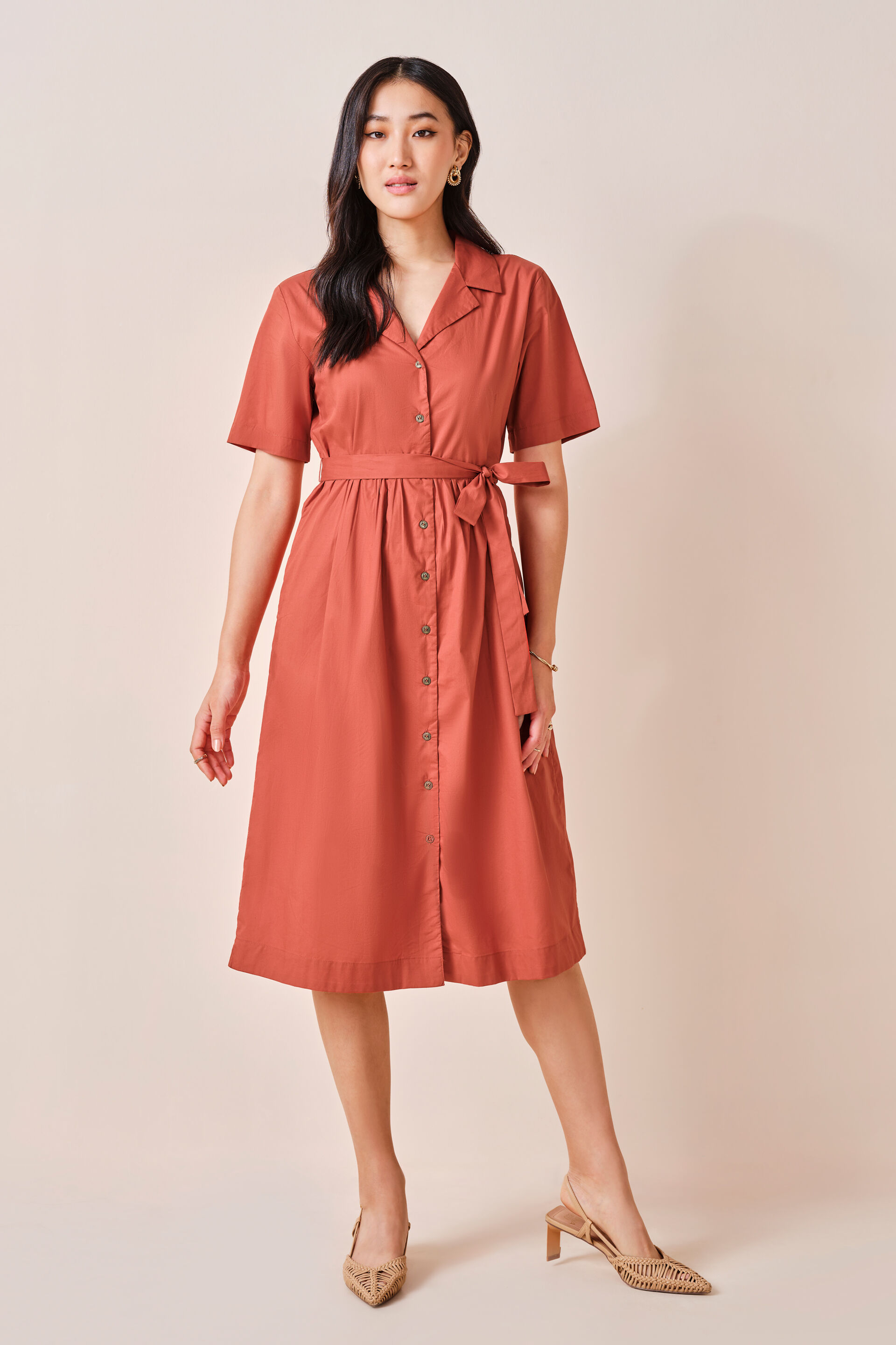 Nancy Orange Cotton Dress, Orange, image 2