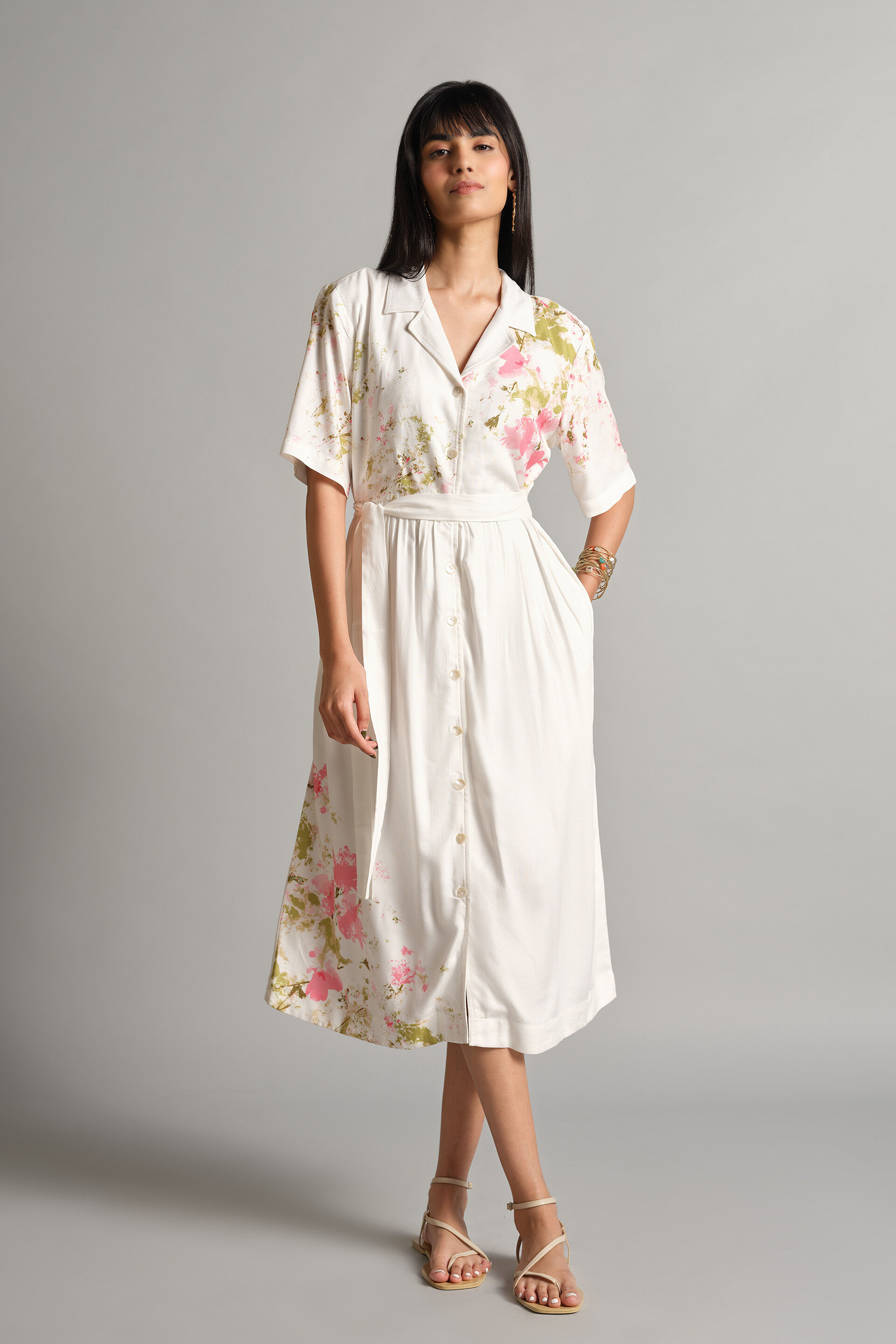 Floral Trellis Dress, White, image 1