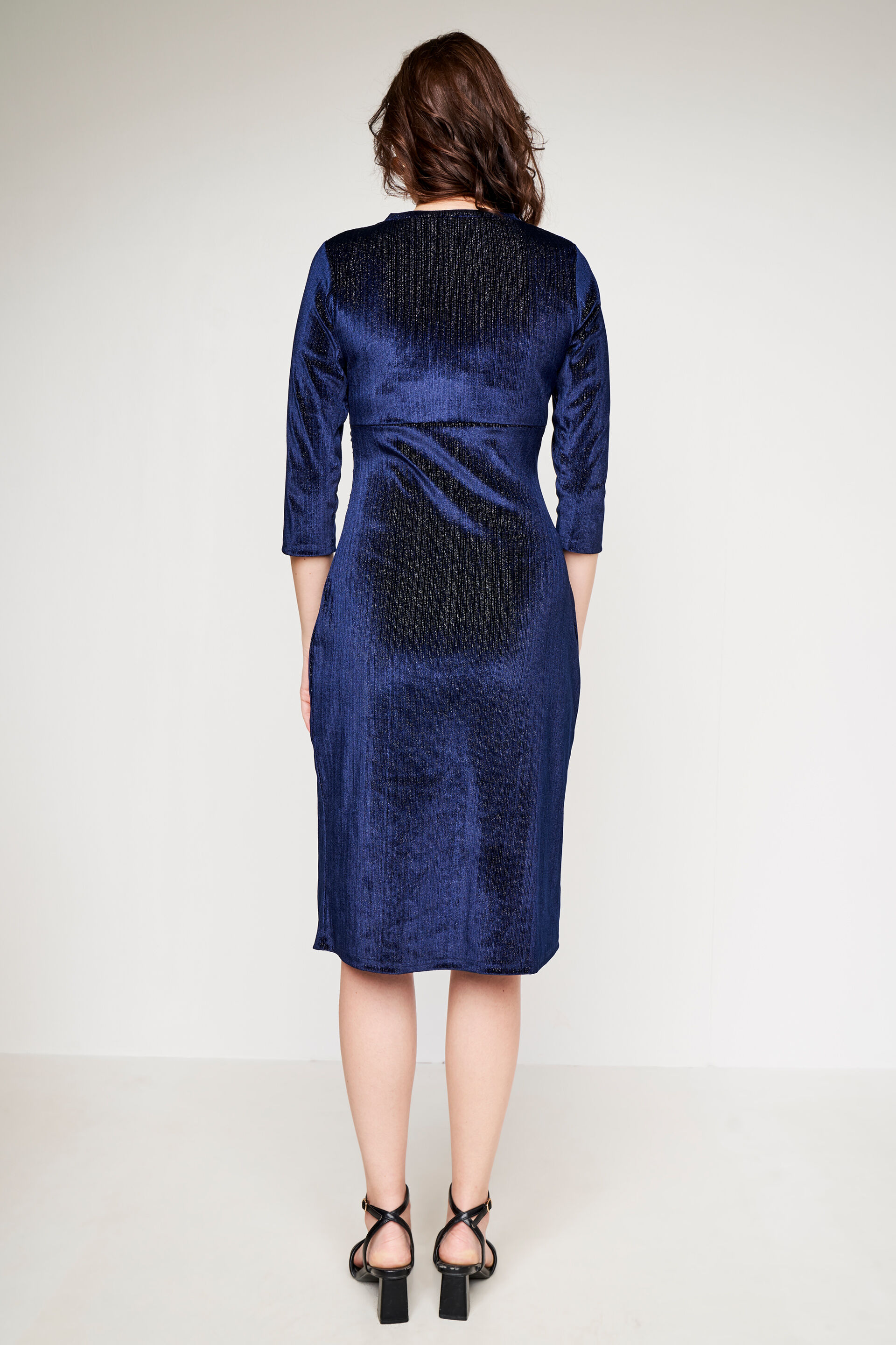 Navy Blue Solid Flared Dress, Navy Blue, image 4