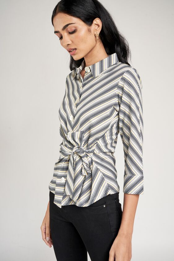 4 - Black and White Striped Printed Fit And Flare Top, image 4