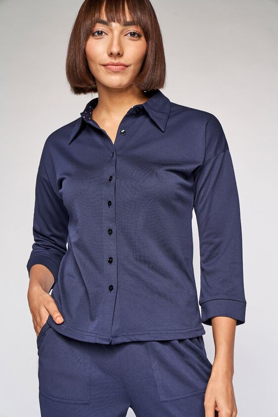 3 - Navy Solid Shirt Style Top, image 3