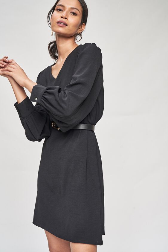 6 - Black Solid Shift Dress, image 6