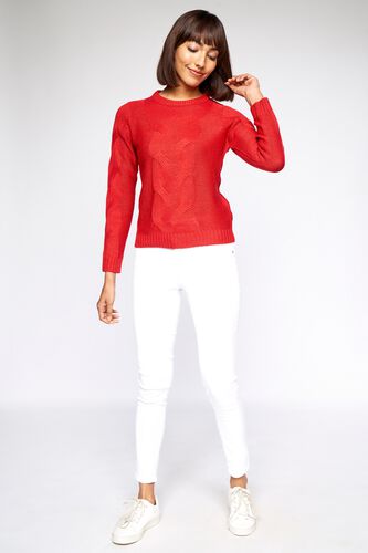 2 - Red Self Design Straight Top, image 2