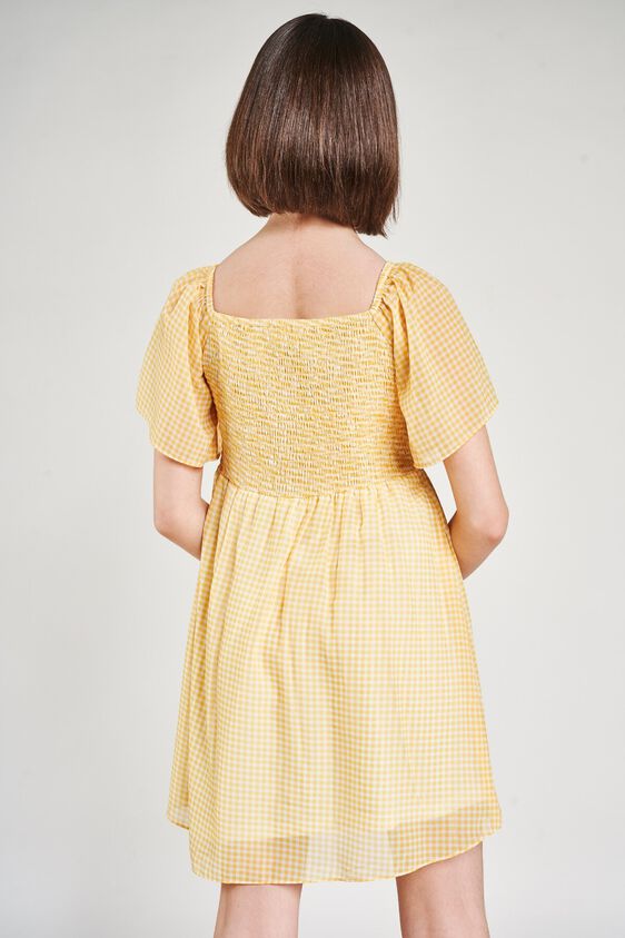 4 - Yellow Checked Printed Off Shoulder Dress, image 4