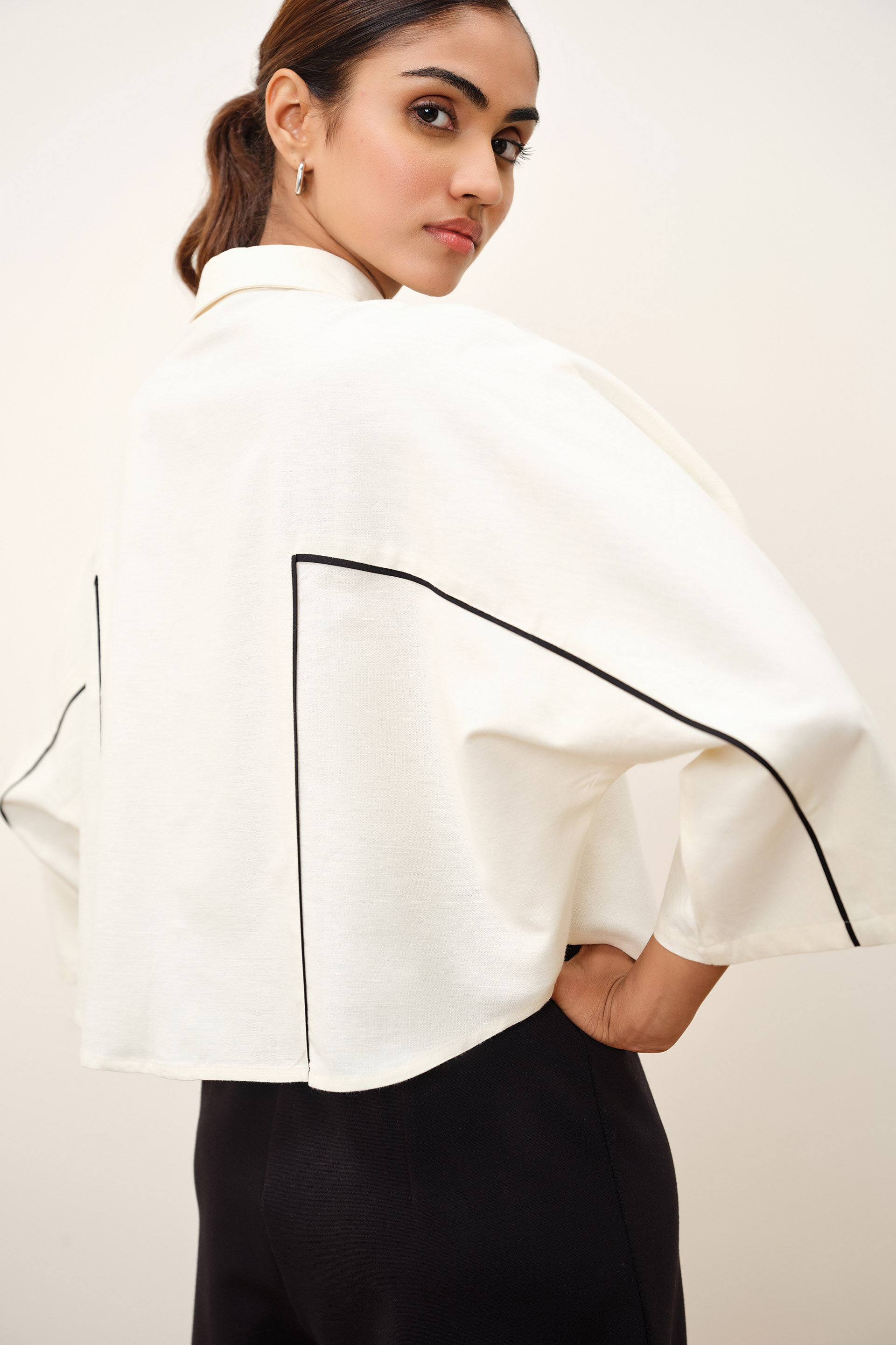 Mariette Embroidered White Shirt, Beige, image 5