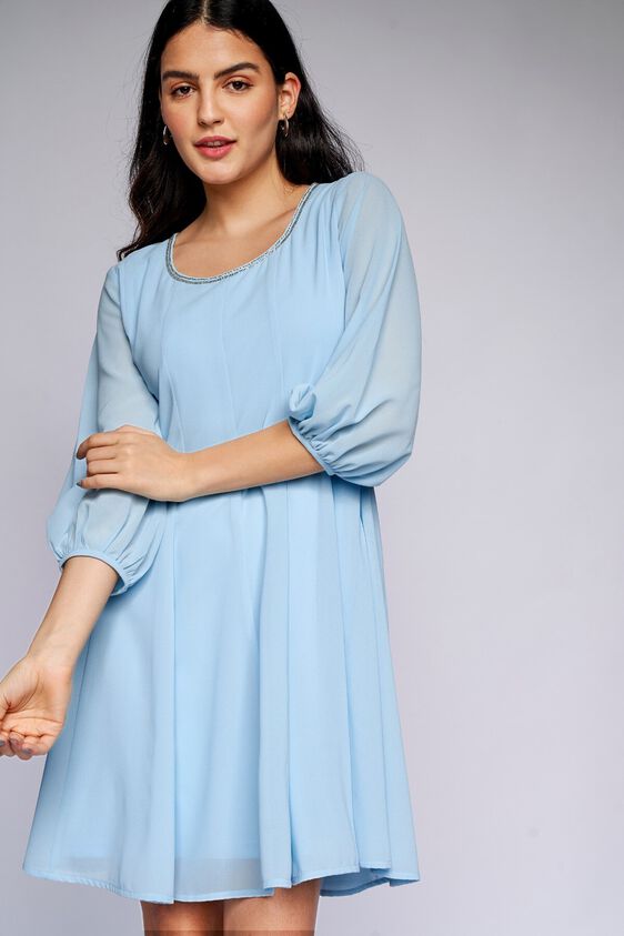 1 - Powder Blue Solid Fit and Flare Dress, image 1