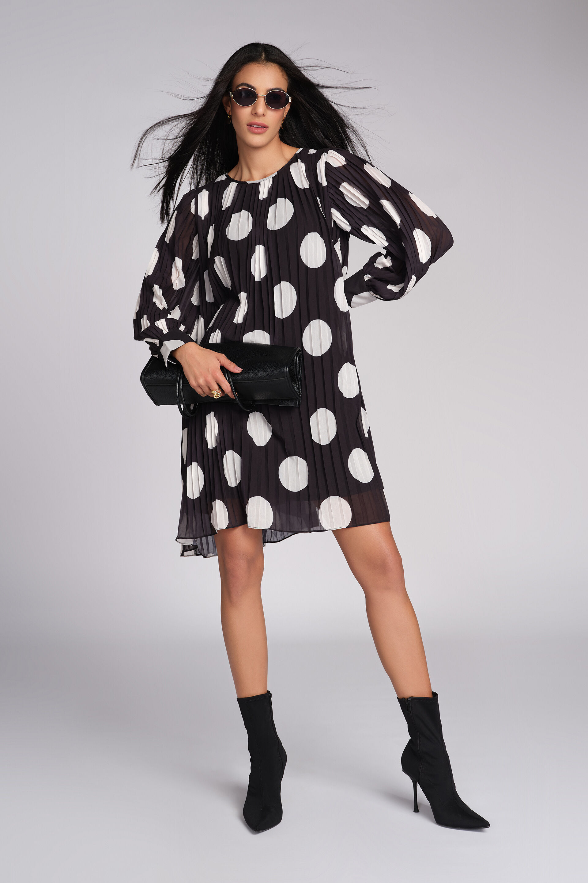 The Retro Polka Dress, Black, image 1