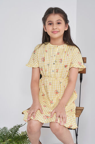 Yellow Checks Flounce Dress, Yellow, image 1