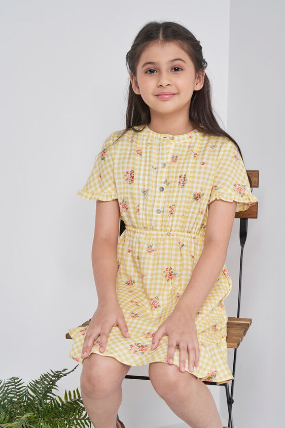 Yellow Checks Flounce Dress, Yellow, image 1